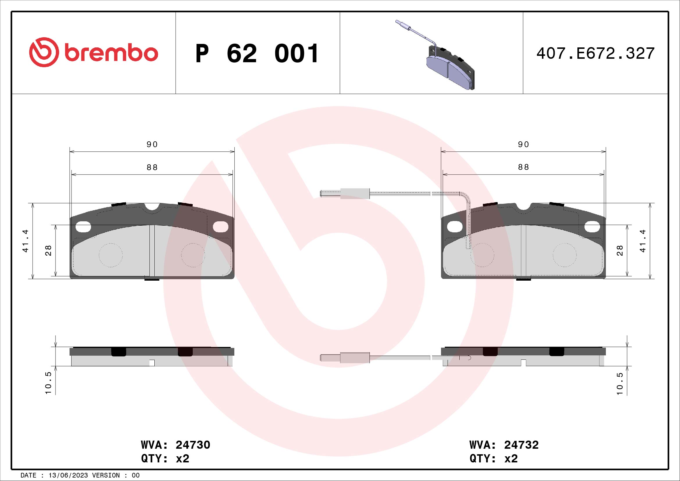 A.B.S. P 62 001 BREMBO Bremsbelagsatz, Scheibenbremse